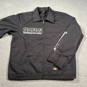 Dickies Jacket Mens Medium Black Workwear‎ Full Zip Canvas Bomber Paint Splatter